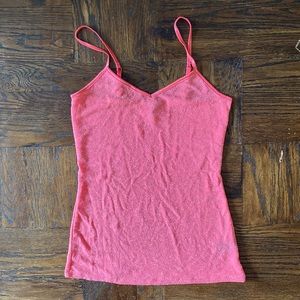 Beautiful and dainty pink tank top with silver/sequin thread detail.